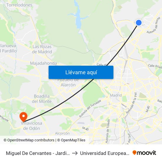 Miguel De Cervantes - Jardines Memoria to Universidad Europea De Madrid map