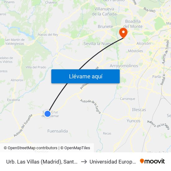 Urb. Las Villas (Madrid), Santa Cruz Del Retamar to Universidad Europea De Madrid map