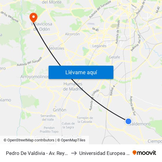 Pedro De Valdivia - Av. Reyes Católicos to Universidad Europea De Madrid map