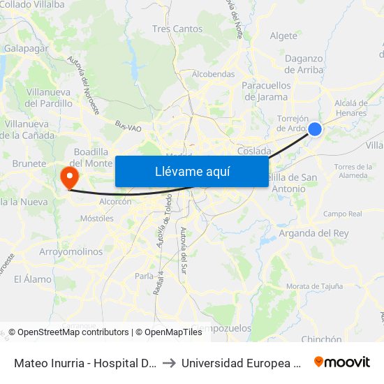 Mateo Inurria - Hospital De Torrejón to Universidad Europea De Madrid map