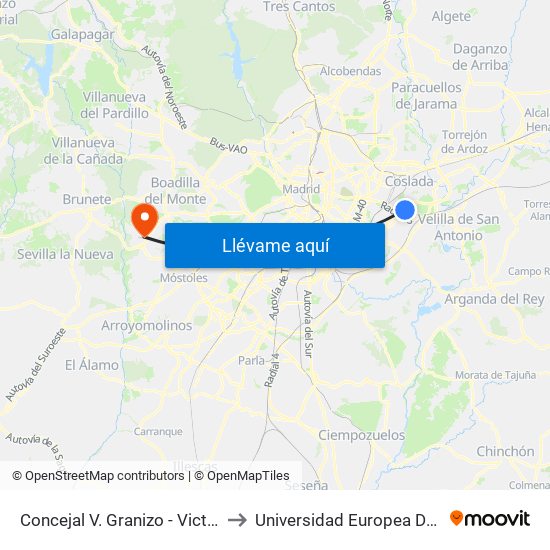 Concejal V. Granizo - Victoria Kent to Universidad Europea De Madrid map