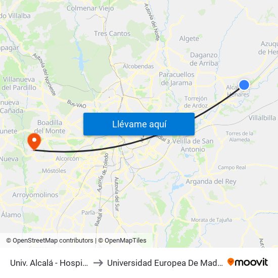 Univ. Alcalá - Hospital to Universidad Europea De Madrid map