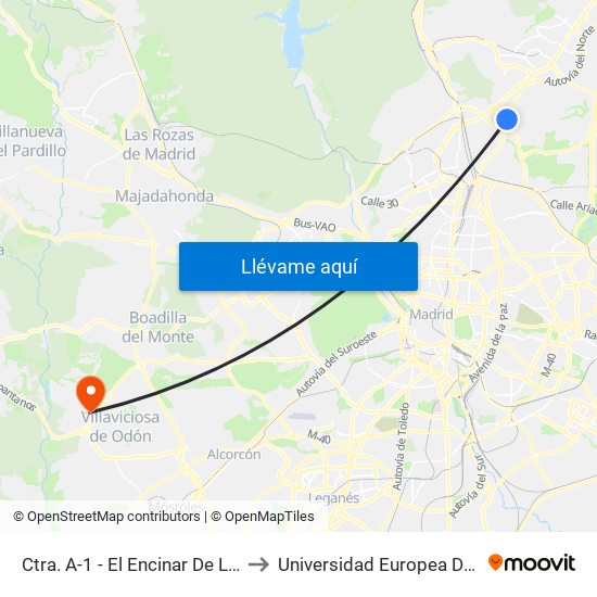 Ctra. A-1 - El Encinar De Los Reyes to Universidad Europea De Madrid map