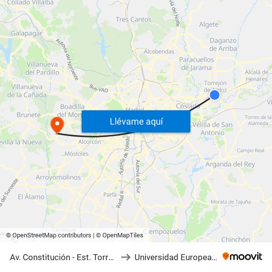 Av. Constitución - Est. Torrejón De Ardoz to Universidad Europea De Madrid map