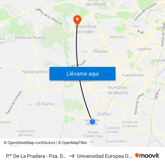P.º De La Pradera - Pza. Del Puente to Universidad Europea De Madrid map