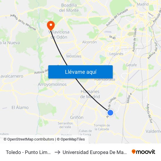 Toledo - Punto Limpio to Universidad Europea De Madrid map