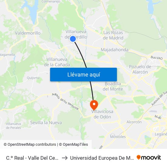 C.º Real - Valle Del Cerrato to Universidad Europea De Madrid map