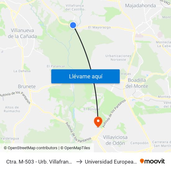 Ctra. M-503 - Urb. Villafranca Del Castillo to Universidad Europea De Madrid map