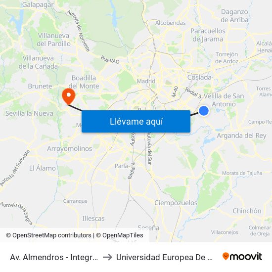Av. Almendros - Integración to Universidad Europea De Madrid map