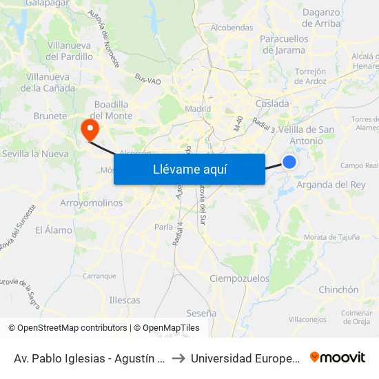 Av. Pablo Iglesias - Agustín Sánchez Millán to Universidad Europea De Madrid map