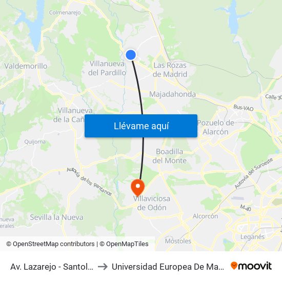 Av. Lazarejo - Santolina to Universidad Europea De Madrid map