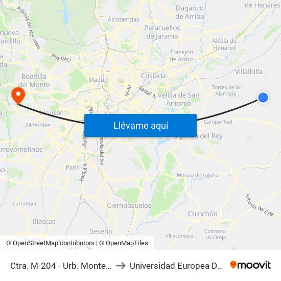 Ctra. M-204 - Urb. Monteacevedo to Universidad Europea De Madrid map