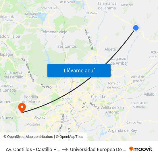 Av. Castillos - Castillo Peñafiel to Universidad Europea De Madrid map