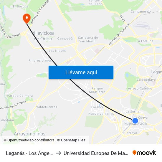 Leganés - Los Ángeles to Universidad Europea De Madrid map