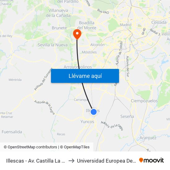 Illescas - Av. Castilla La Mancha to Universidad Europea De Madrid map