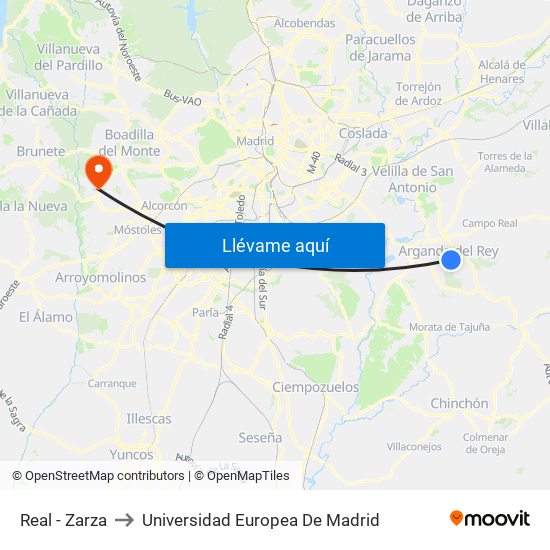 Real - Zarza to Universidad Europea De Madrid map