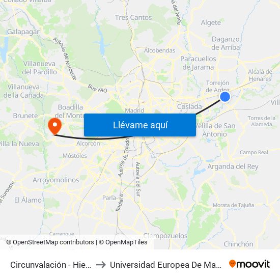 Circunvalación - Hierro to Universidad Europea De Madrid map