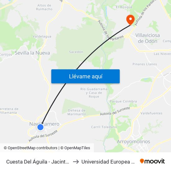 Cuesta Del Águila - Jacinto González to Universidad Europea De Madrid map
