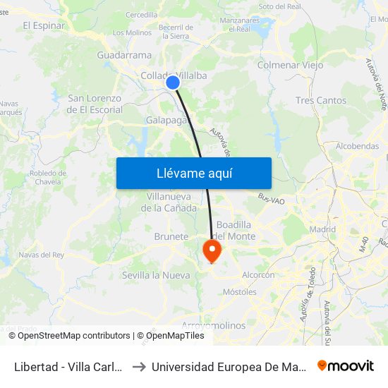 Libertad - Villa Carlota to Universidad Europea De Madrid map