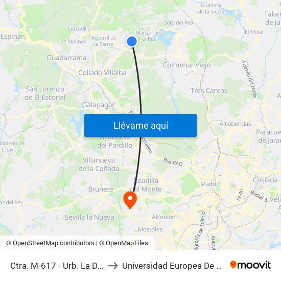 Ctra. M-617 - Urb. La Dehesa to Universidad Europea De Madrid map