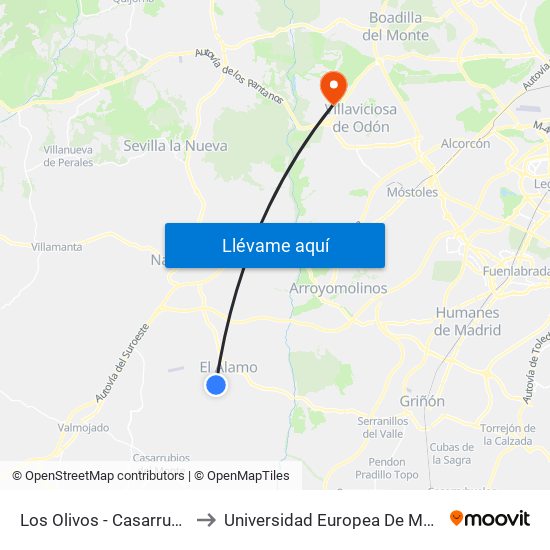 Los Olivos - Casarrubios to Universidad Europea De Madrid map