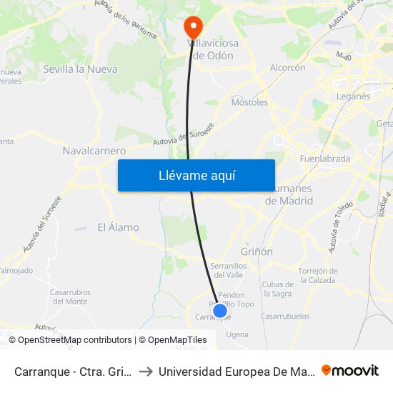 Carranque - Ctra. Griñón to Universidad Europea De Madrid map
