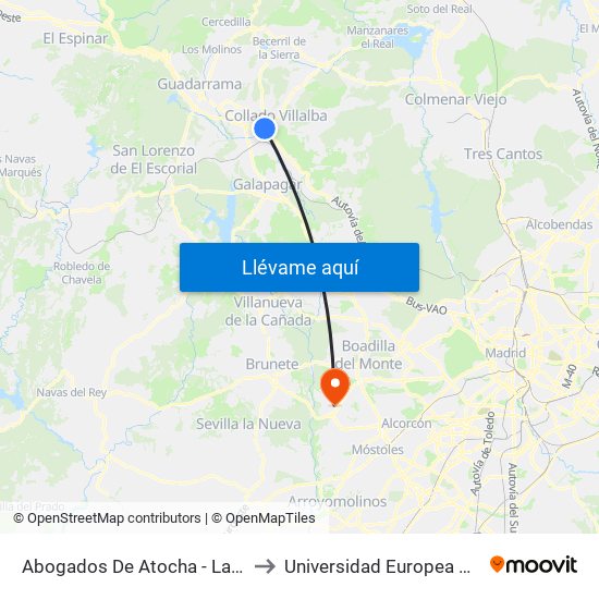 Abogados De Atocha - Las Dehesas to Universidad Europea De Madrid map