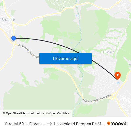 Ctra. M-501 - El Ventorro to Universidad Europea De Madrid map