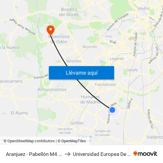 Aranjuez - Pabellón M4 El Nido to Universidad Europea De Madrid map