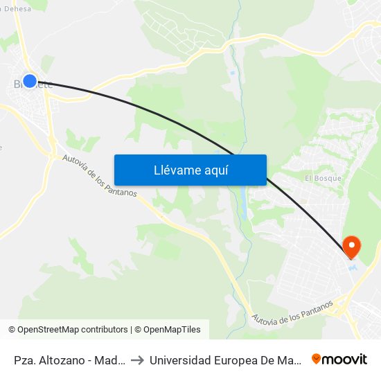 Pza. Altozano - Madrid to Universidad Europea De Madrid map