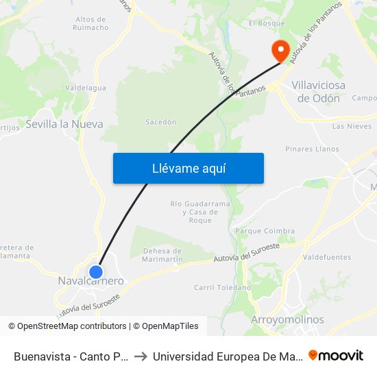 Buenavista - Canto Pelín to Universidad Europea De Madrid map