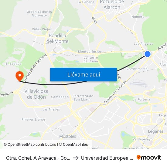 Ctra. Cchel. A Aravaca - Colonia Jardín to Universidad Europea De Madrid map