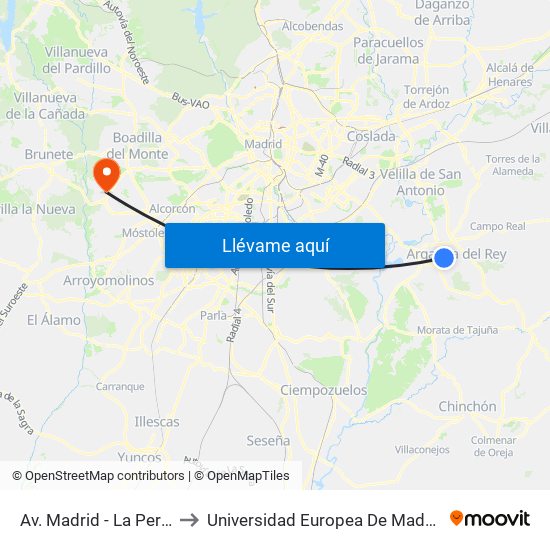 Av. Madrid - La Perla to Universidad Europea De Madrid map