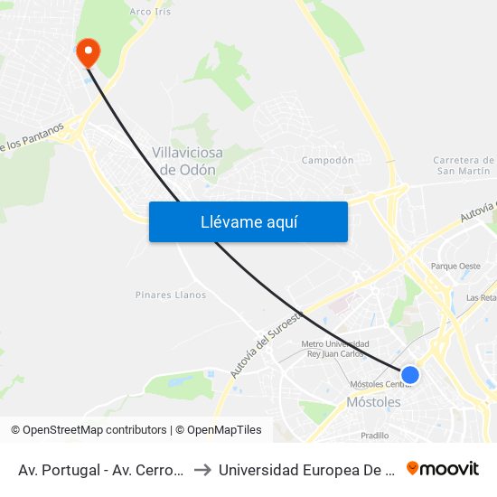 Av. Portugal - Av. Cerro Prieto to Universidad Europea De Madrid map