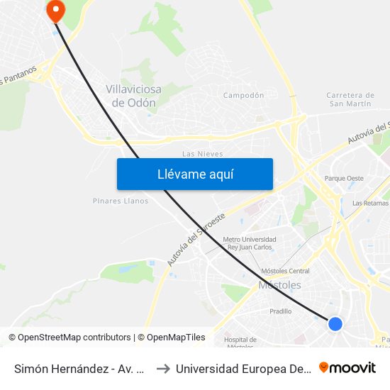 Simón Hernández - Av. Carlos V to Universidad Europea De Madrid map