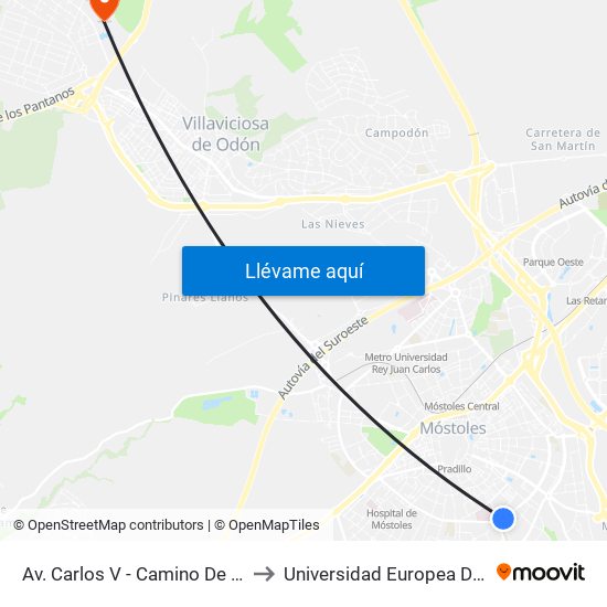 Av. Carlos V - Camino De Humanes to Universidad Europea De Madrid map