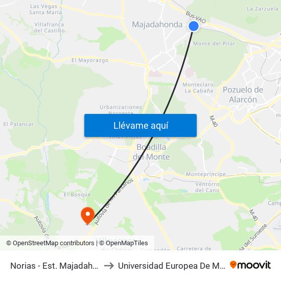 Norias - Est. Majadahonda to Universidad Europea De Madrid map