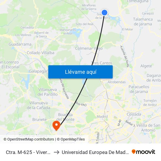 Ctra. M-625 - Viveros to Universidad Europea De Madrid map