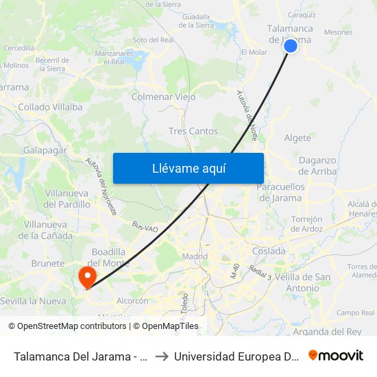 Talamanca Del Jarama - Escuelas to Universidad Europea De Madrid map