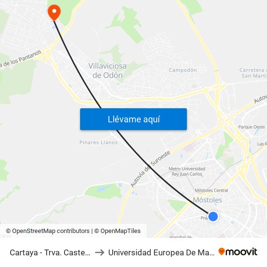 Cartaya - Trva. Castellón to Universidad Europea De Madrid map