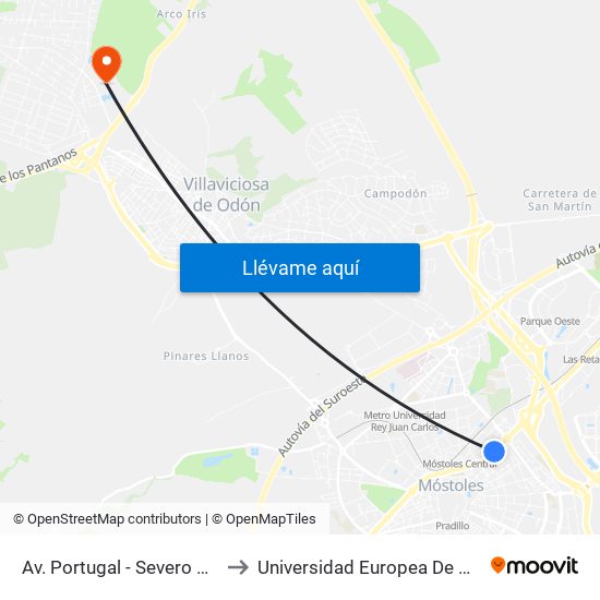 Av. Portugal - Severo Ochoa to Universidad Europea De Madrid map