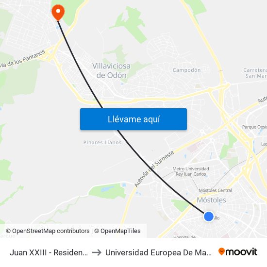 Juan XXIII - Residencia to Universidad Europea De Madrid map