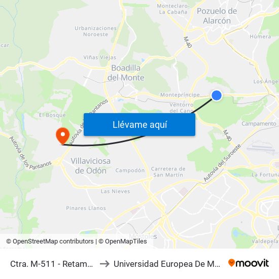 Ctra. M-511 - Retamares to Universidad Europea De Madrid map