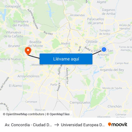 Av. Concordia - Ciudad De Atenas to Universidad Europea De Madrid map