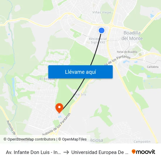 Av. Infante Don Luis - Instituto to Universidad Europea De Madrid map