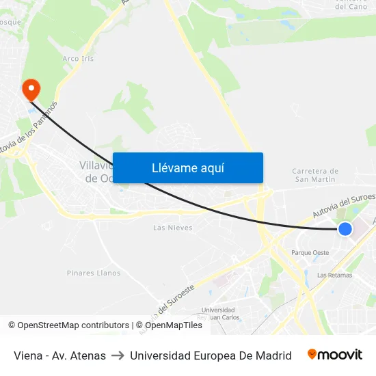 Viena - Av. Atenas to Universidad Europea De Madrid map
