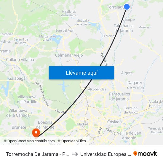 Torremocha De Jarama - Pza. Comercio to Universidad Europea De Madrid map