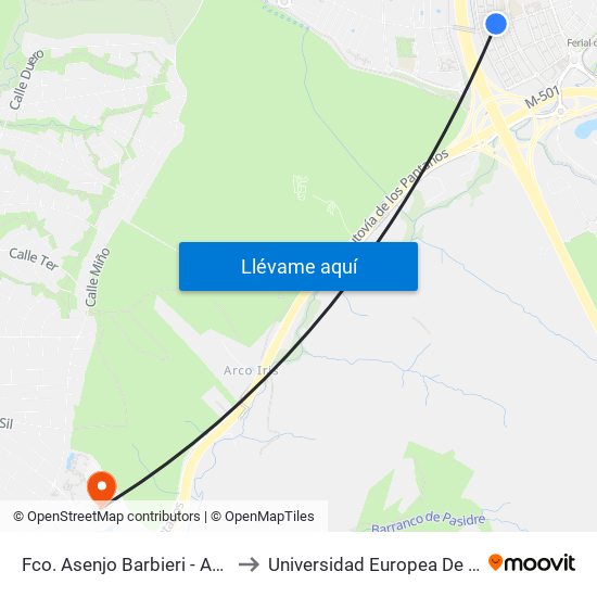 Fco. Asenjo Barbieri - Auditorio to Universidad Europea De Madrid map