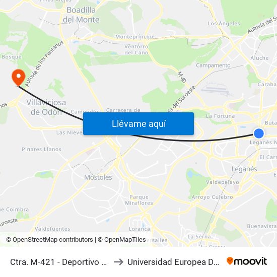 Ctra. M-421 - Deportivo Butarque to Universidad Europea De Madrid map