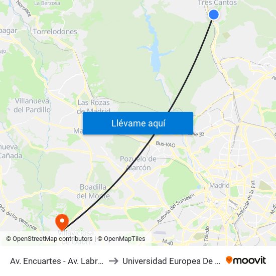 Av. Encuartes - Av. Labradores to Universidad Europea De Madrid map